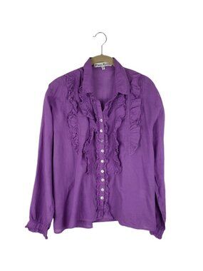 JP & Mattie Cascade Ruffle Shirt Long Sleeve Purple Lightweight Cotton Womens S